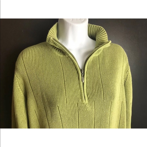 ICELANDIC DESIGN 1/4 Zip Sweater Green Ribbed Knit Collared Cotton Pullover - Picture 3 of 9
